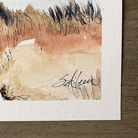 Original Watercolor + Ink New England Lighthouse Seascape HIGH NOON Signed 5x7 - Picture 3 of 4